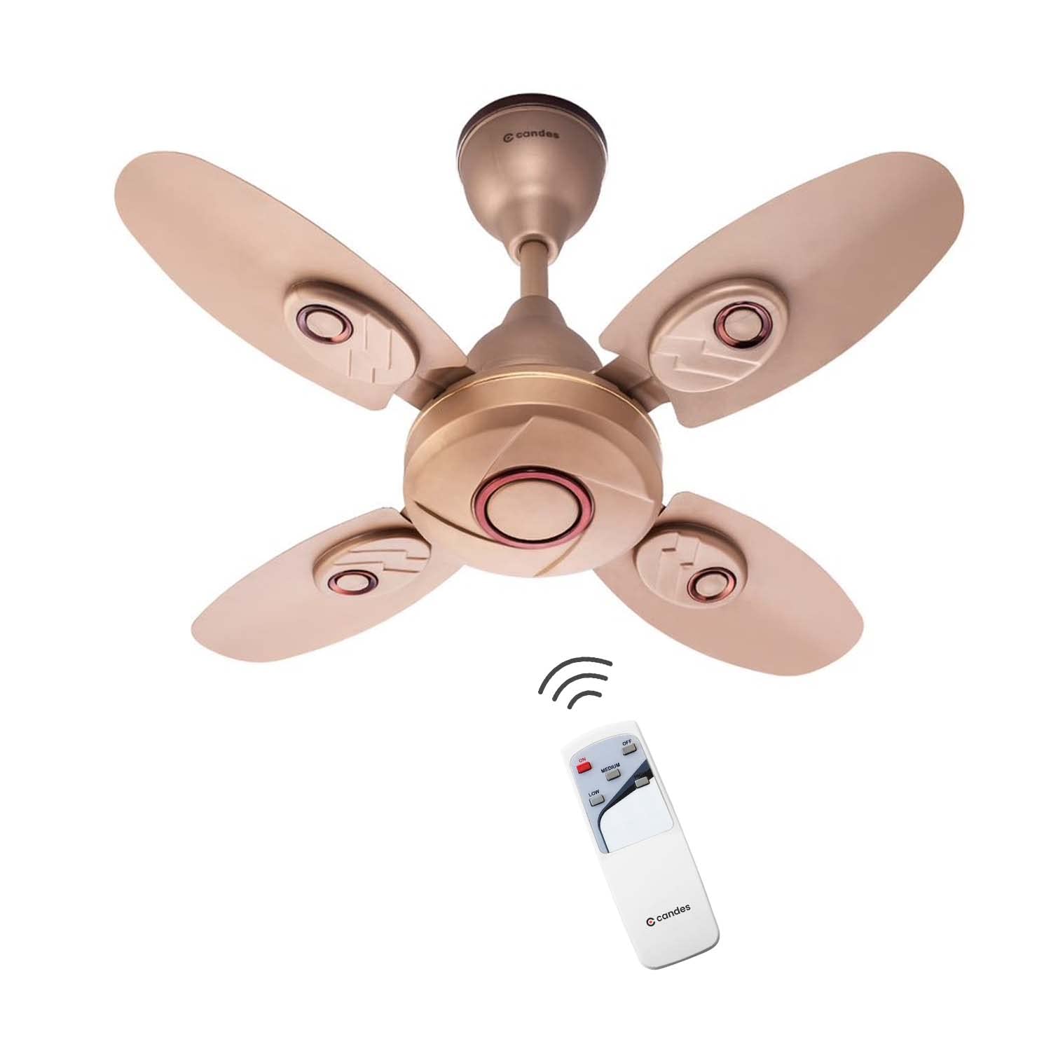 Candes Nexo 600 mm Ultra High Speed Decorative 4 Blade Ceiling Fan With Remote (Pack of 1) (Golden)