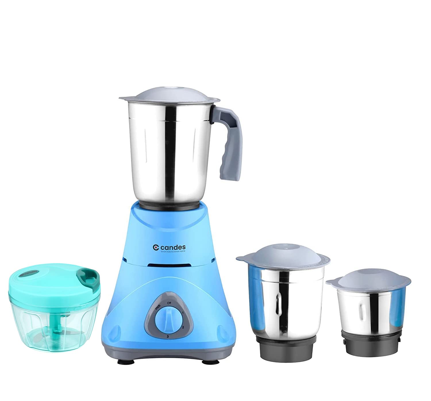 Candes Bolt 550-Watt Mixer Grinder with 3 Jars, Powerful Motor and 2 Year Warranty on Motor, (Blue Grey) + Quick Hand Vegetables & Fruit Chopper Green (Super Combo)