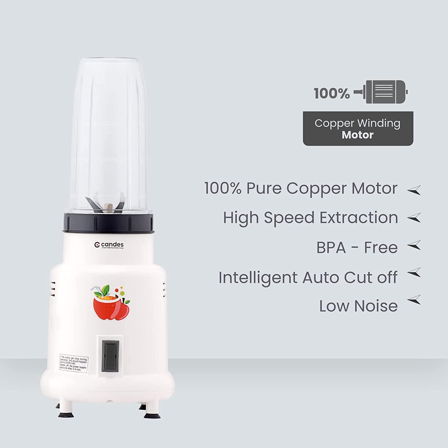 Candes Hector Nutri Blender Complete Kitchen Machine, 22000 RPM, SS Blades, 2 Unbreakable Jars, 1 Years Warranty, 400-Watts (White) + Quick Hand Vegetables & Fruits Chopper - Green (Super Combo)