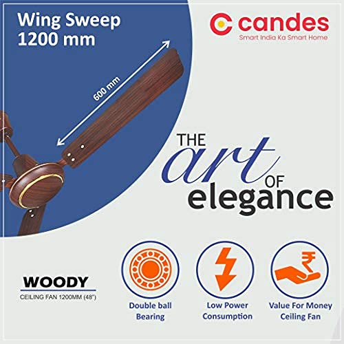 Candes Woody Decorative High Speed 1200 mm / 48 inch Anti-Dust 400-RPM Ceiling Fan (Wallnut, with 2 Yrs warranty)(Pack of 1,Brown)