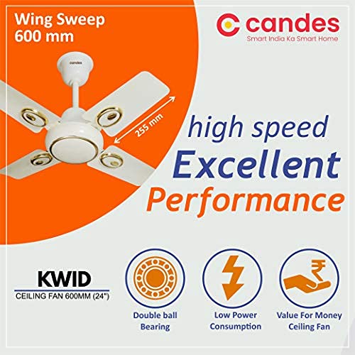 Candes Kwid 600mm/24 inch High Speed Anti-dust Decorative 5 Star Rated Ceiling Fan 858 RPM with 2 Yrs Warranty (Pack of 1,Ivory)