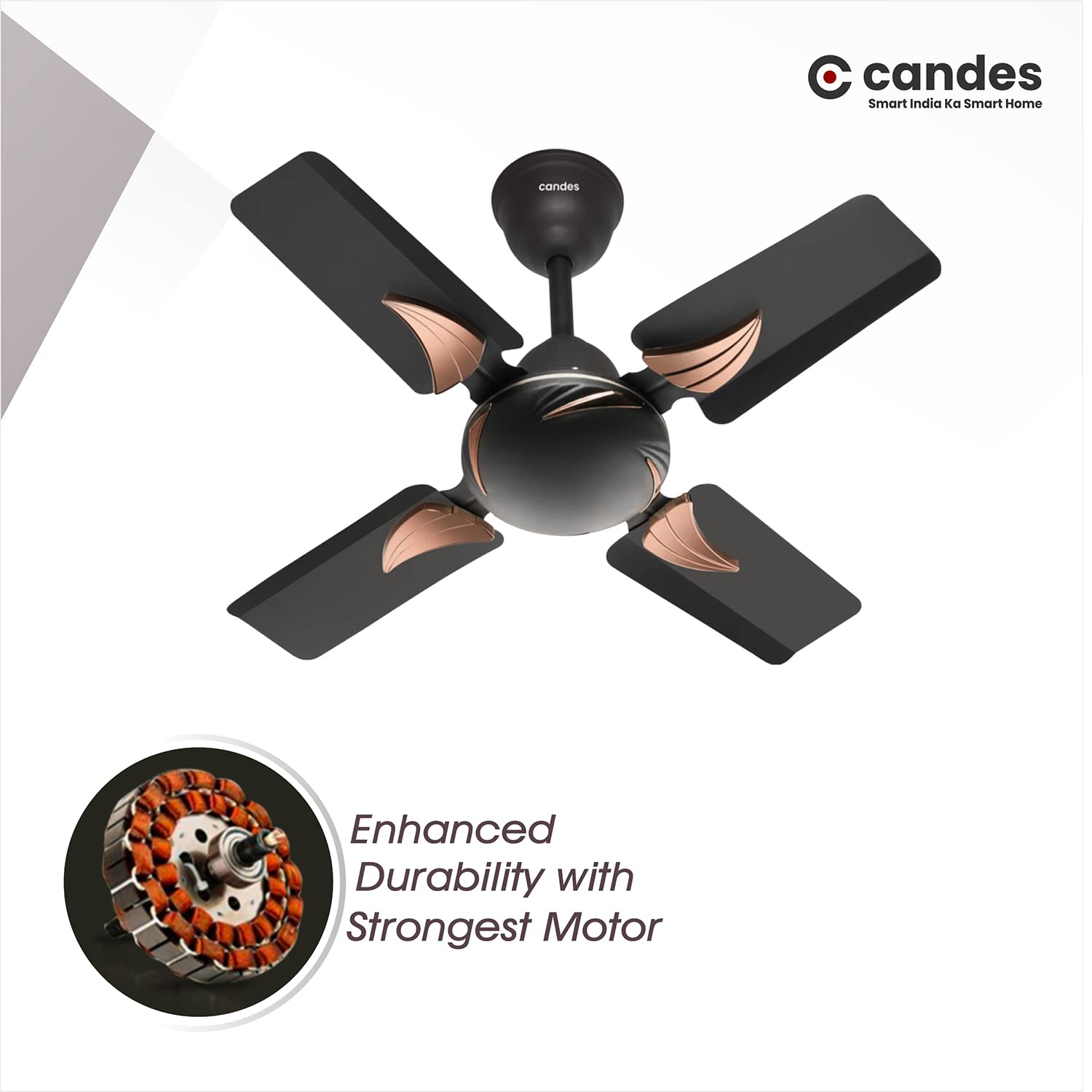 Candes EON High Speed 24Inch / 600 mm Anti-dust Decorative 405 RPM, 3 Star Rated Ceiling Fan 2 Yrs Warranty Coffee Brown Pack of 2