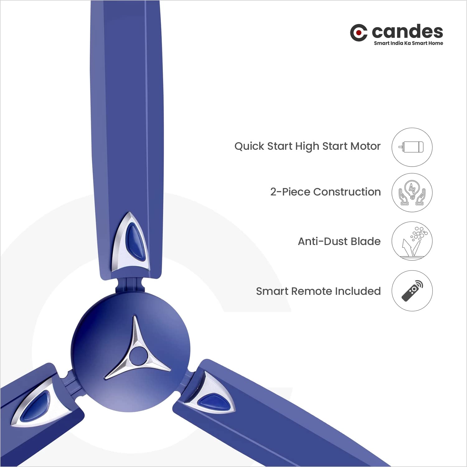 Candes Star 1200mm High-Speed Decorative Remote Ceiling Fans for Home | BEE 3 Star Rated 405 RPM Anti-Dust | 2 Years Warranty (Silver Blue) Pack of 1