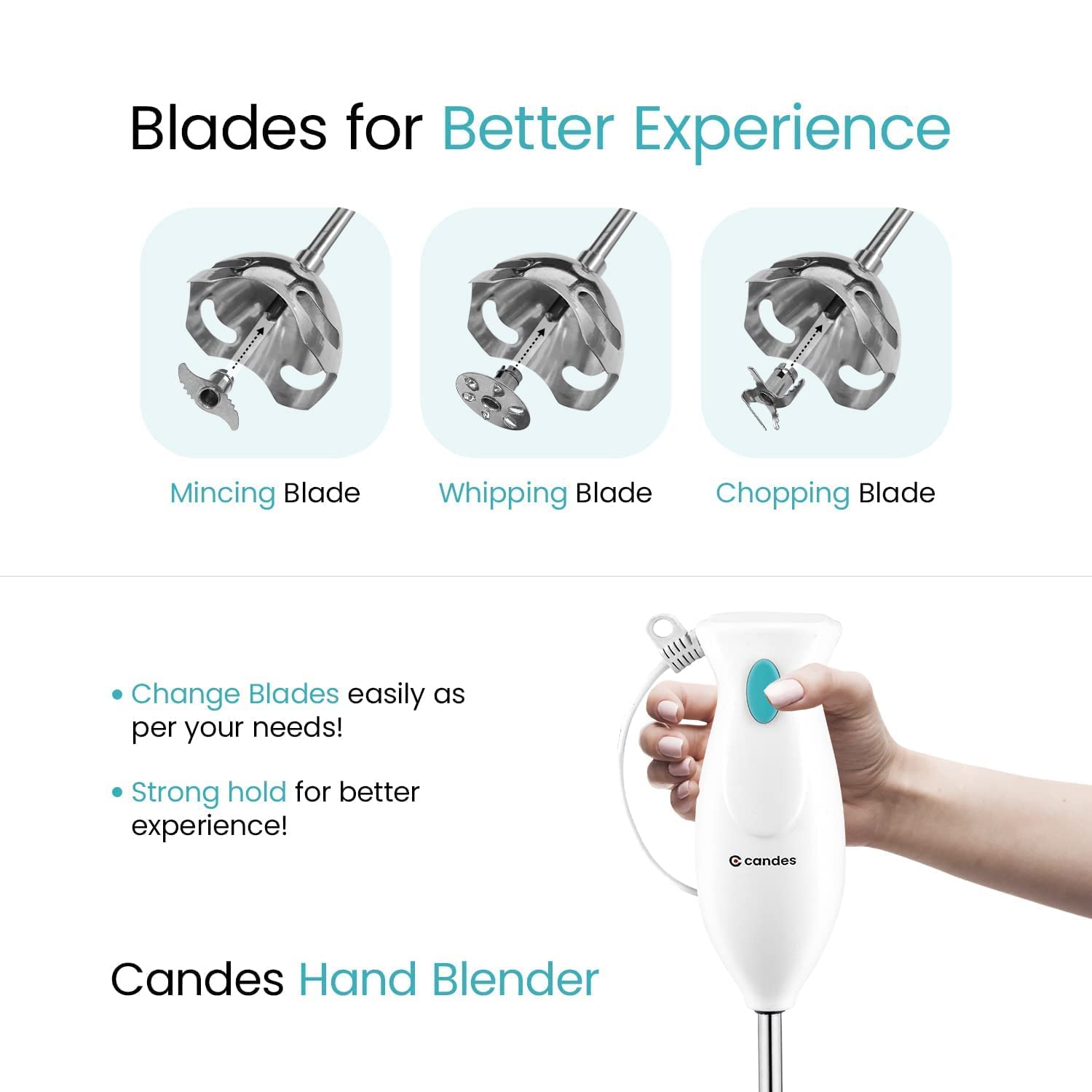 Candes Hand Blender 250 Watts, 1 Year Warranty, White - Green