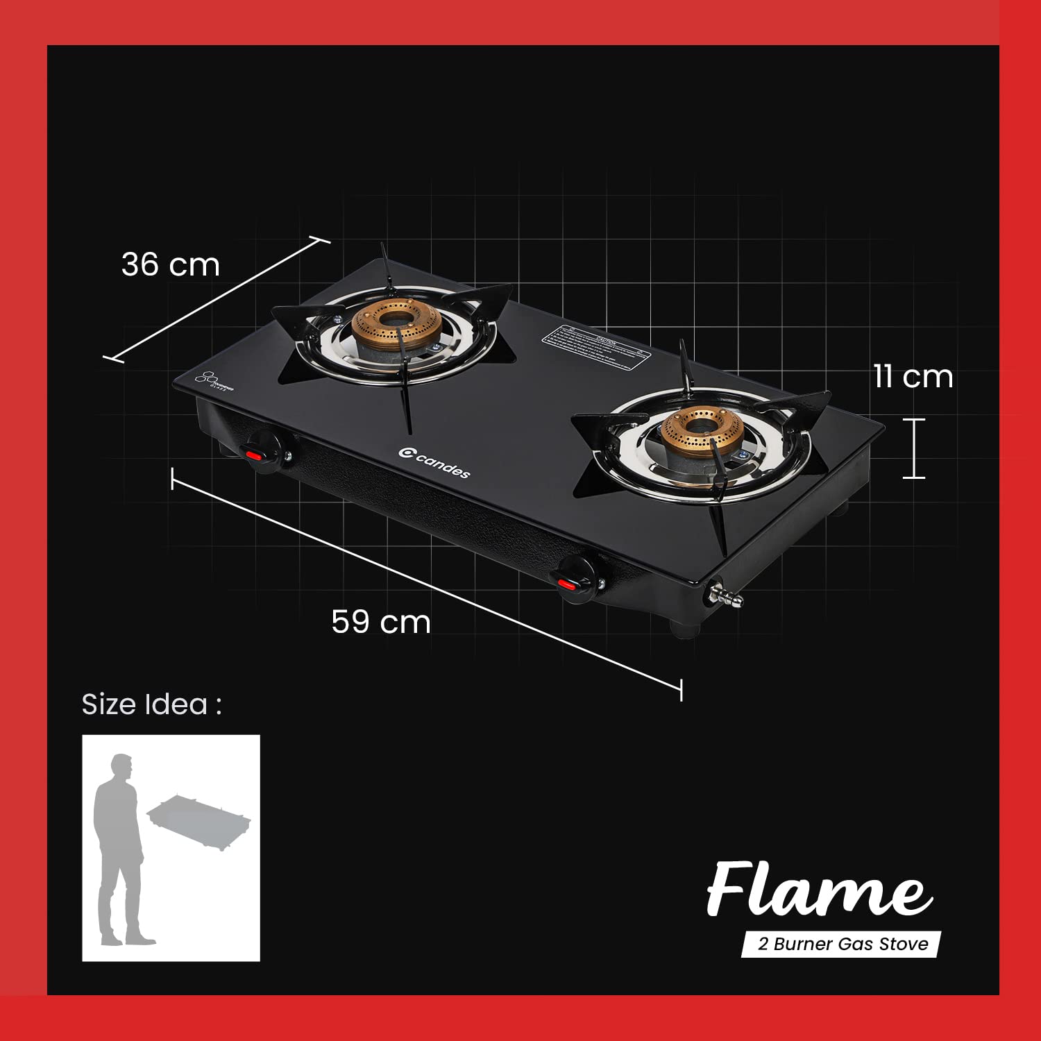 Candes Flame Glass Top Gas Stove, Manual Ignition, Black (ISI Certified | With 12 Months Warranty (4 Burner)