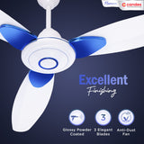 Candes Florence 1200mm/48 inch High Speed Anti-dust Decorative 5 Star Rated Ceiling Fan( 100% CNC Winding) 400 RPM (2 Yrs Warranty) (White Blue, Pack of 1)