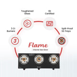 Candes Flame Glass Top Gas Stove, Manual Ignition, Black (ISI Certified, with 12 Months Warranty (3 Burner)