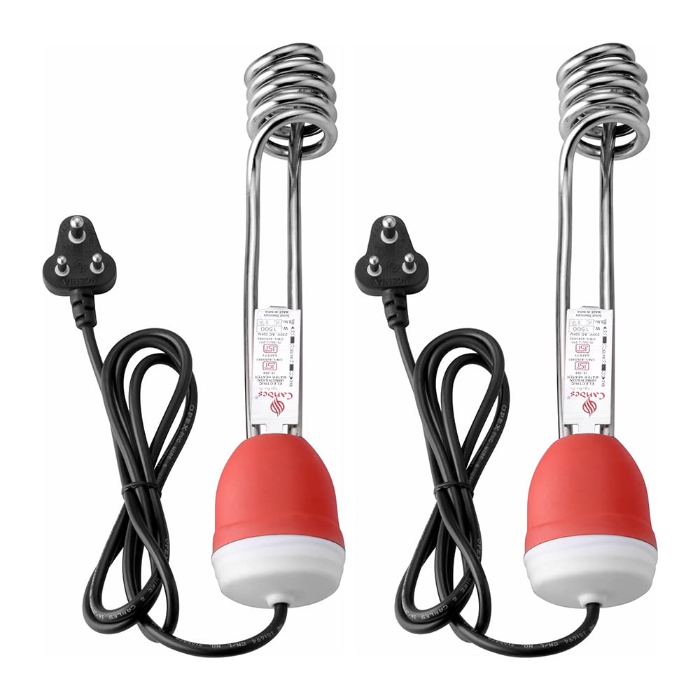 Candes Grand ISI Mark Shock-Proof & Water-Proof 1500W Shock Proof Immersion Heater Rod (Red, White) Pack of 2
