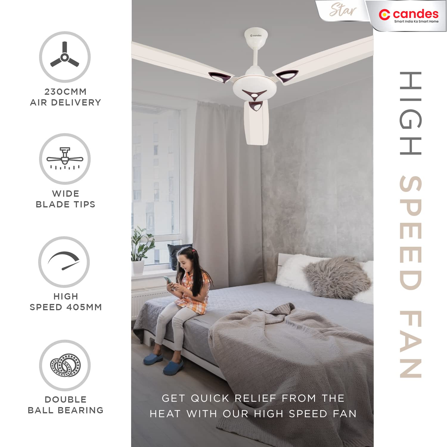 Candes High Speed Anti-Dust Ceiling Fan For Home (Pack of 1) (Ivory, 48Inch)