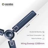 Candes Seltos 1200mm/48 inch High Speed Anti-dust Decorative 405 RPM, 3 Star Rated Ceiling Fan with 2 Yrs Warranty (Silver Grey)