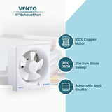 Candes Vento 250 MM (10 Inches) 100% CNC Winding 5 Blades Exhaust Fan - 1 Year Warranty (White)