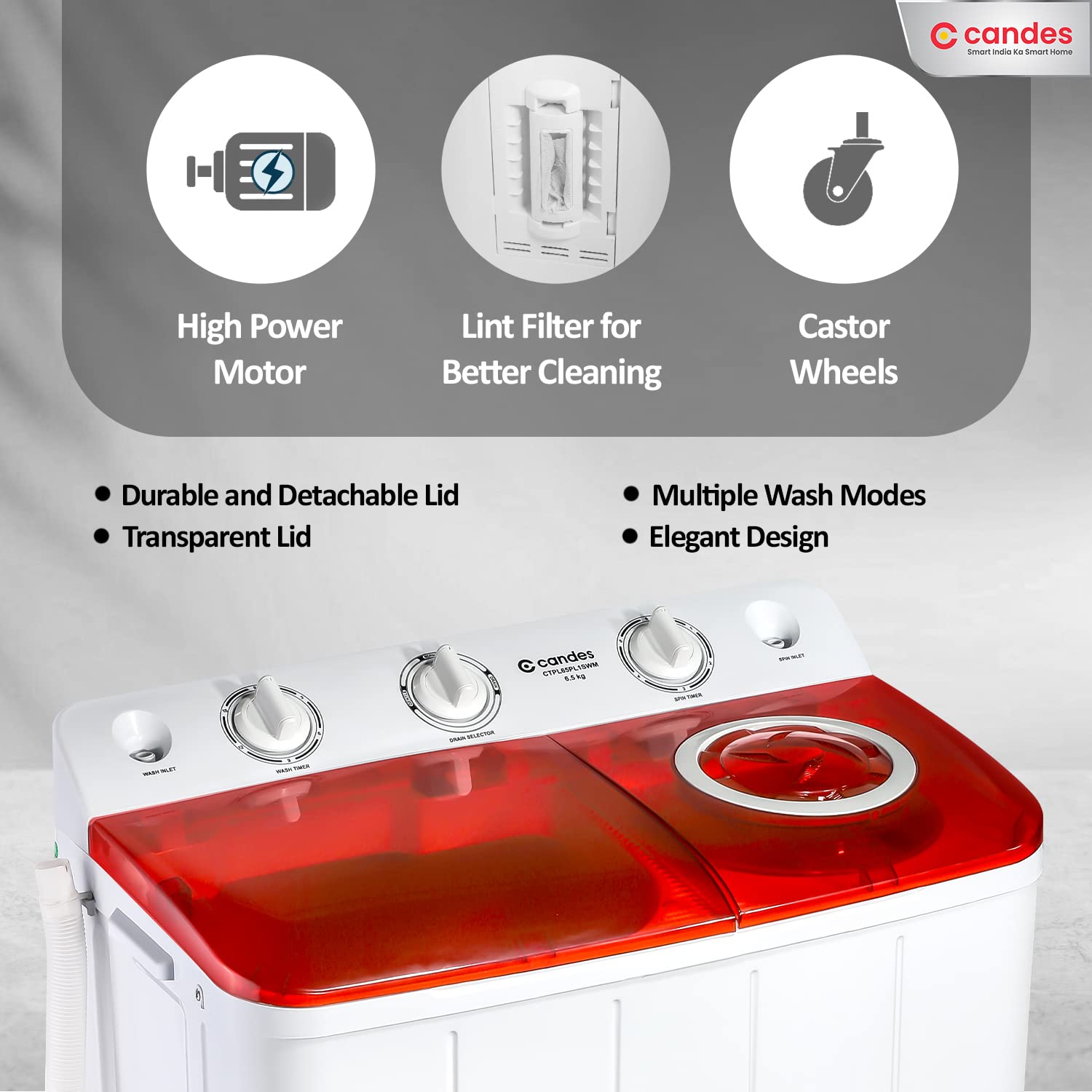 Washing machine Variation (8.0 Kg, Red & White)