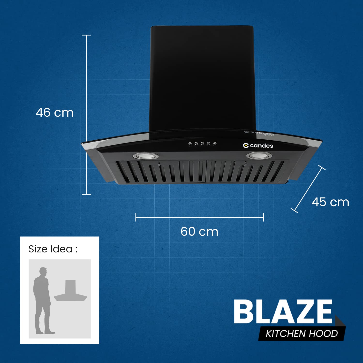 Candes Blaze Kitchen Chimney 60 Cms with Powerful 1100 m3/h Suction| Stainless Steel Baffle Filter | Curved Glass |Oil Collector |Anti-Fingerprint & Black Wall Mount Range Hood |3 Level Push Control | Stainless Steel Baffle Filter | Metal Blower | 2 Level