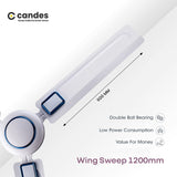 Candes Seltos 1200mm/48 inch High Speed Anti-dust Decorative 405 RPM, 3 Star Rated Ceiling Fan with 2 Yrs Warranty (White Blue)