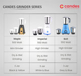 Candes Bolt 550-Watt Mixer Grinder with 3 Jars, Powerful Motor and 2 Year Warranty on Motor, (Blue Grey)