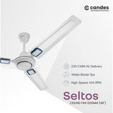 Candes Seltos 1200mm/48 inch High Speed Anti-dust Decorative 405 RPM, 3 Star Rated Ceiling Fan with 2 Yrs Warranty (White Blue)