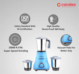 Candes Bolt 550-Watt Mixer Grinder with 3 Jars, Powerful Motor and 2 Year Warranty on Motor, (Blue Grey) + Quick Hand Vegetables & Fruit Chopper Green (Super Combo)