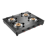 Candes Magma Glass Top Gas Stove, Manual Ignition, Black (ISI Certified, With 18 Months Warranty (4 Burner)