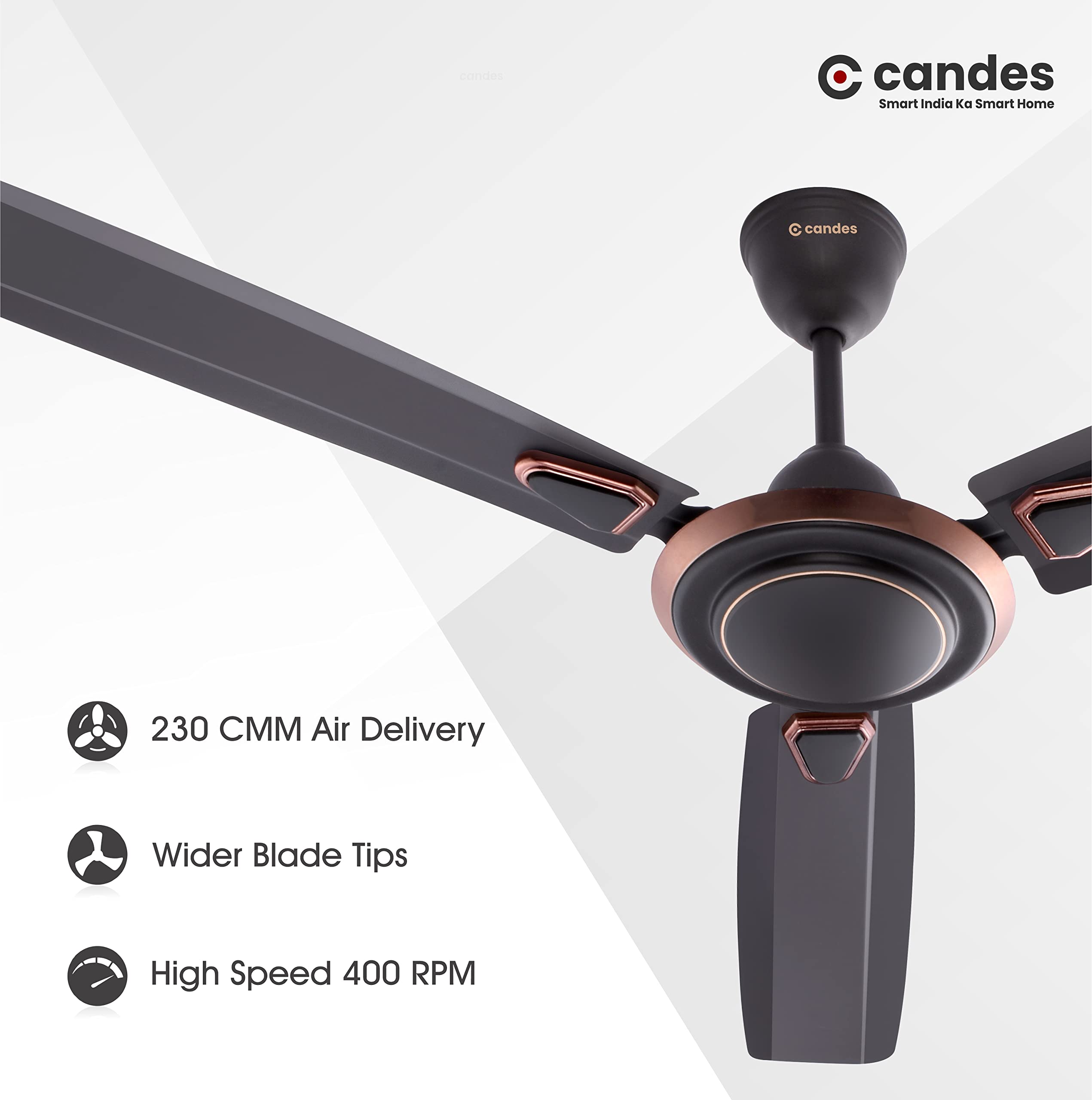 Candes Breeza 1200mm/48 inch High Speed Anti dust Decorative 5 Star Rated Ceiling Fan 400 RPM with 2 Yrs Warranty (Pack of 1,Coffee Brown) (Coffee Brown, Pack of 1)