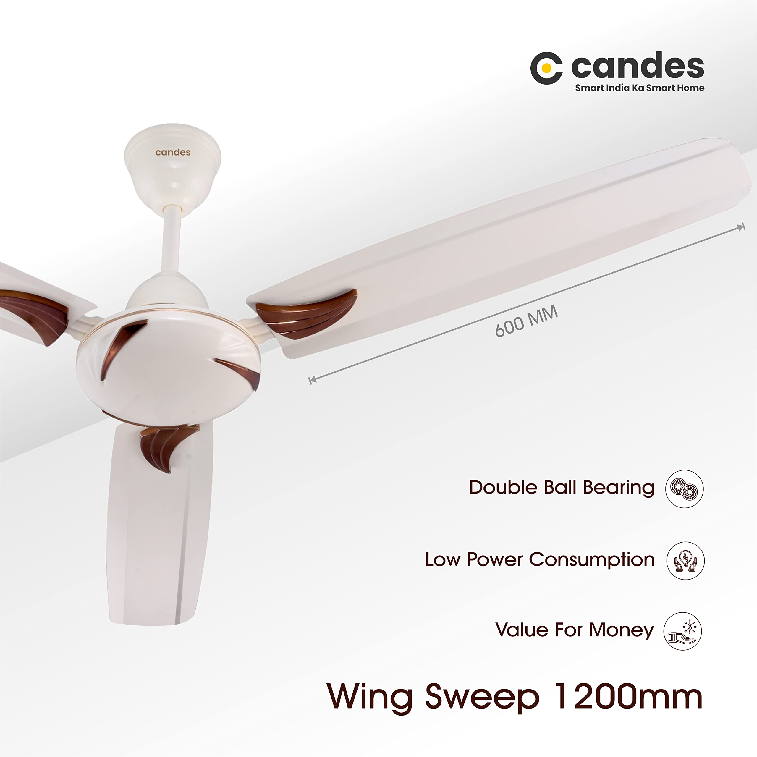 Candes Lynx 1200mm High-Speed Decorative Ceiling Fans for Home | BEE Star Rated 405 RPM Anti-Dust | 2 Years Warranty (Ivory) Pack of 1