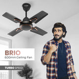 Candes Brio Turbo 600 mm / 24 Inch High Speed 4 Blade Anti-Dust 405 RPM Ceiling Fan Suitable for Kitchen/Veranda/Balcony/Small Room (Pack of 1, Coffee Brown)