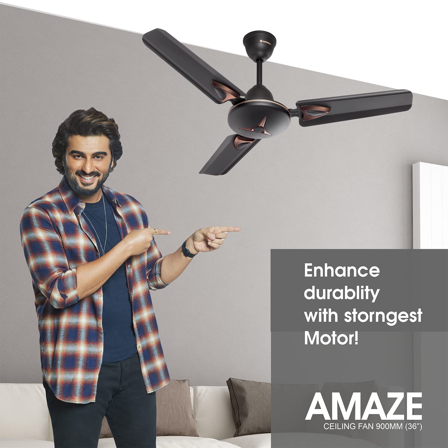 Candes Amaze 900mm /36 inch High Speed Anti-dust Decorative 5 Star Rated Ceiling Fan 440 RPM with 2 Years Warranty (Pack of 1, Coffee Brown)