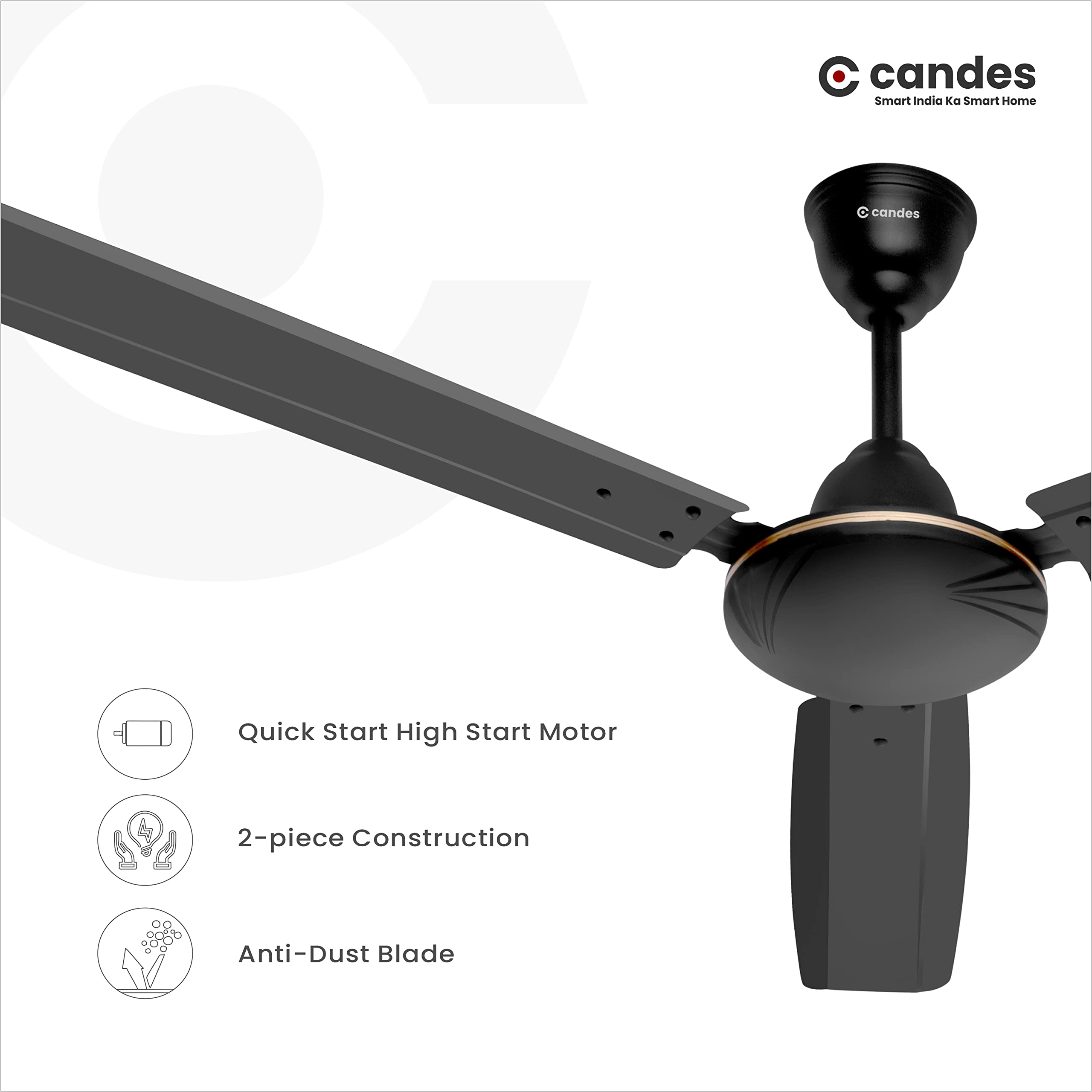 Candes Brisk High Speed 1200 mm /48 inch 100% Matt Finish Ceiling Fan 405-RPM with 2 Years warranty (Pack of 1,Coffee Brown)