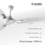 Candes Lynx 1200mm/48 inch High Speed Anti-dust Decorative 3 Star Rated Ceiling Fan 2 Yrs Warranty (White) Pack of 1