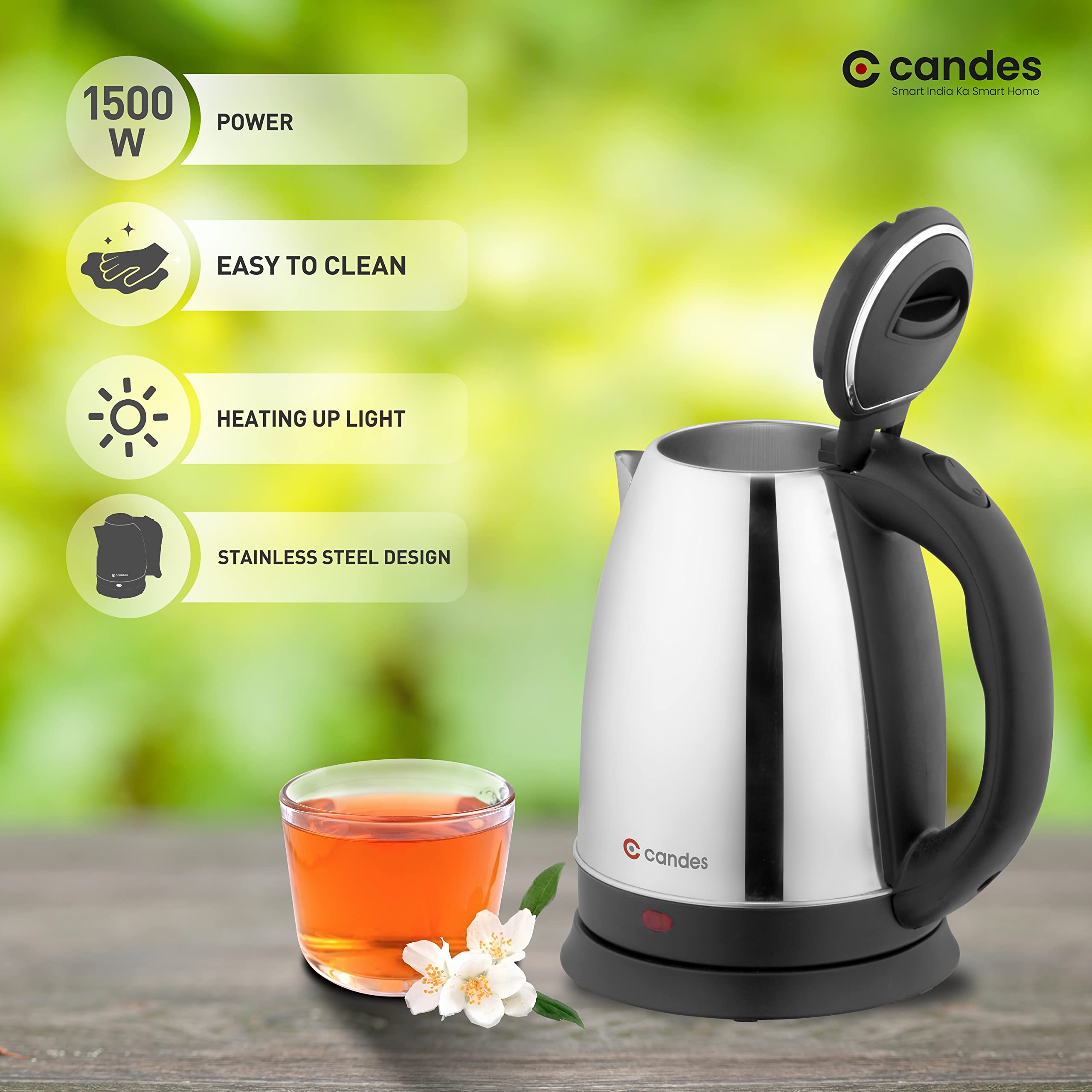 Candes Boiler Electric Kettle with Stainless Steel Body, 2 litres boiler for Water, instant noodles, soup etc.