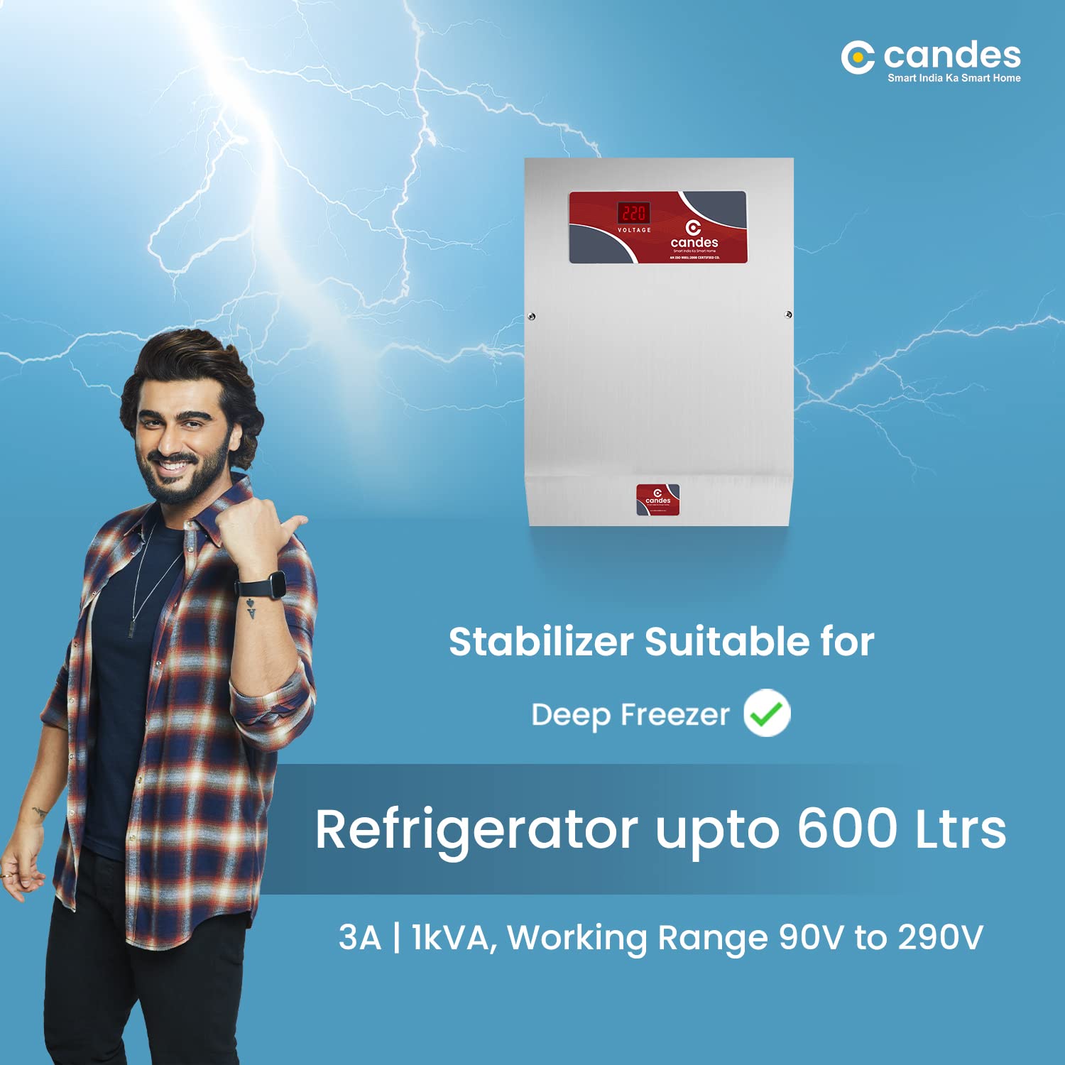 Candes Deep Refrigerator/Fridge Upto 600 Ltrs Voltage Stabilizer with Stainless Steel Body & Wide Working Range Best (Grey, 600 litres, 90V to 190V) 3+2 Years Warranty