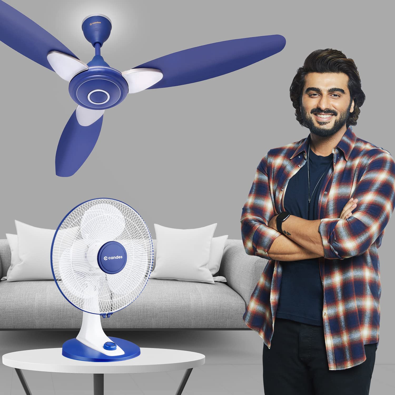 Candes Aura 3 Blade Automatic Oscillation Wall Fan With 2 Year Warranty (White Blue, 400mm)