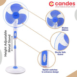 Candes Platine 400mm 3 Blade Automatic Oscillation Pedestal Fan With 2 Years Warranty (White Blue)