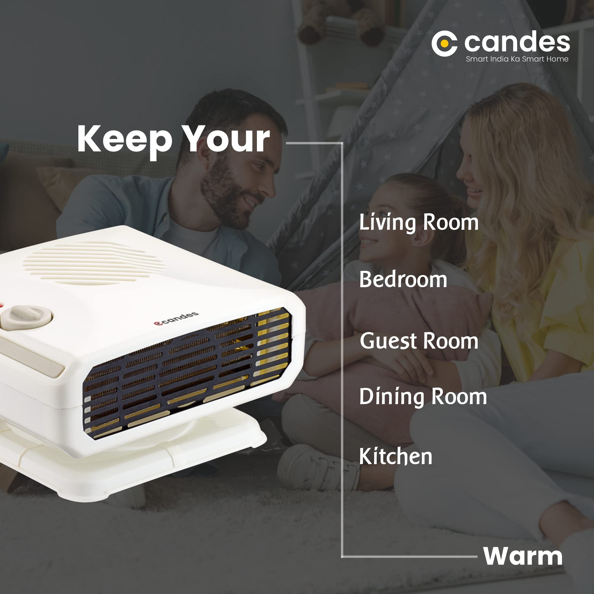 Candes Inova All in One Silent Blower Fan Room Heater Ideal for Small and Medium Area, 2000 Watts (Ivory)