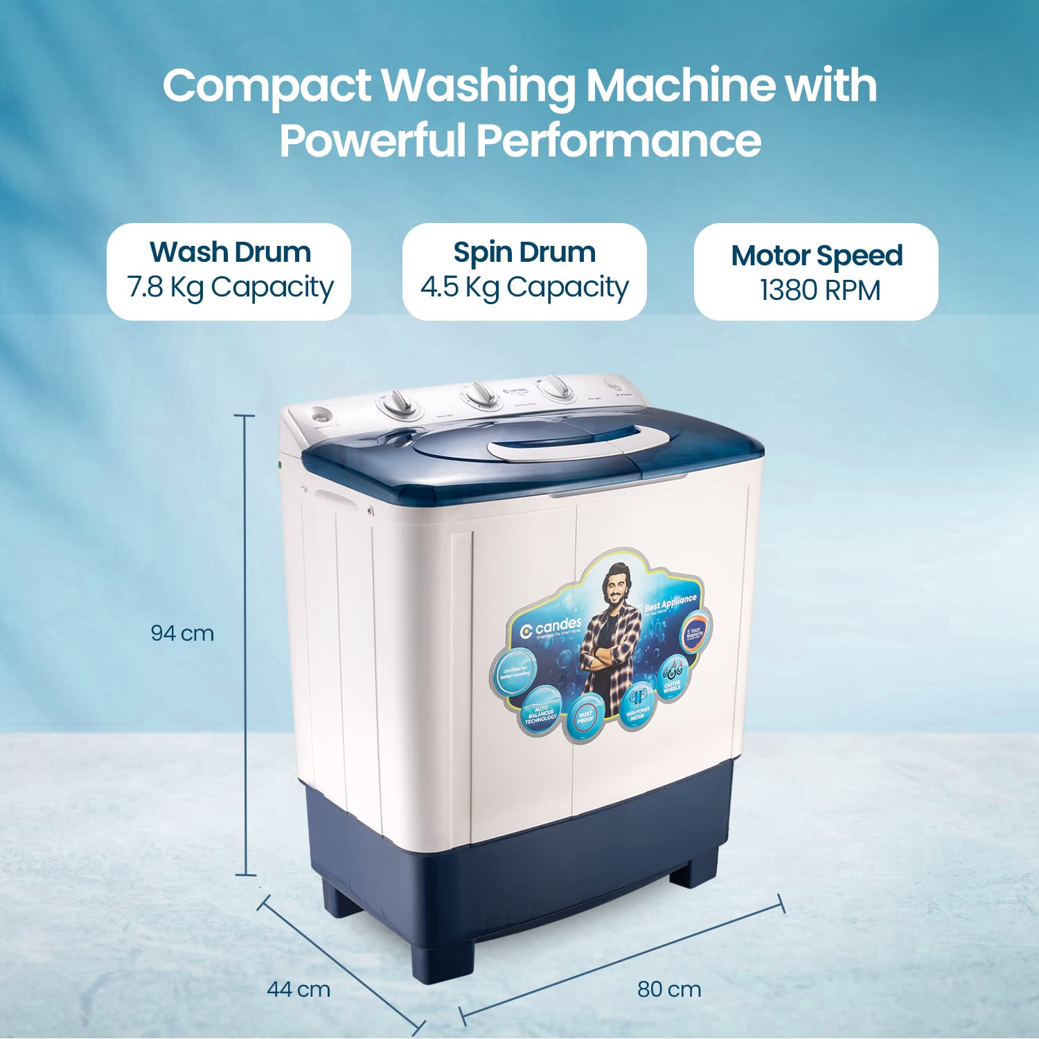 7.8 kg Semi Automatic Top Load Washing Machine, Blue White