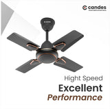 Candes Brio Turbo 600 mm / 24 Inch High Speed 4 Blade Anti-Dust Ceiling Fan, 405 RPM, Suitable for Kitchen/Veranda/Balcony/Small Room (Pack of 2, Coffee Brown)