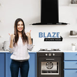 Blaze Kitchen Chimney with Stainless Steel Baffle Filters, Push Button Control, (Black)