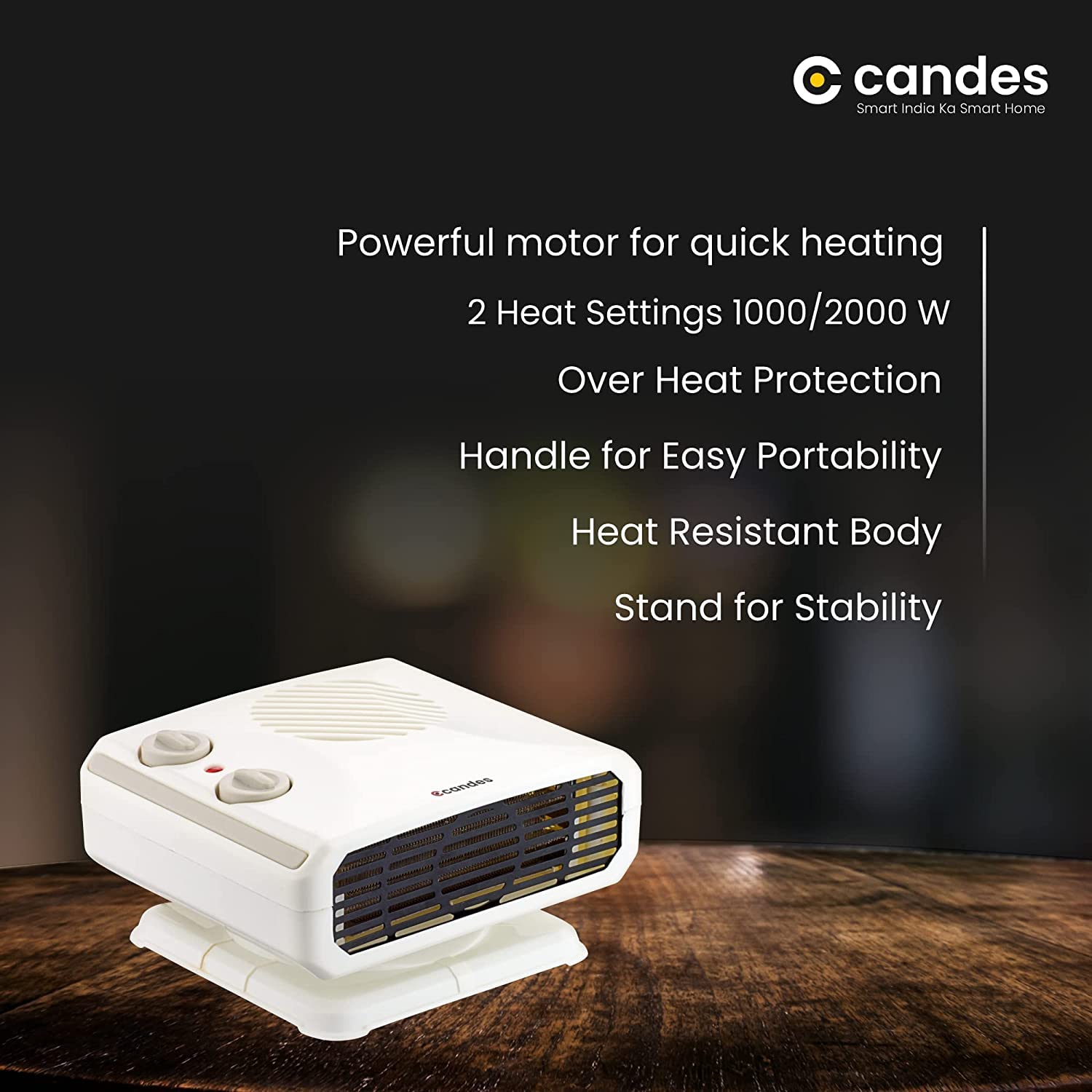 Candes Inova All in One Silent Blower Fan Room Heater Ideal for Small and Medium Areas, 2000 W (Ivory)