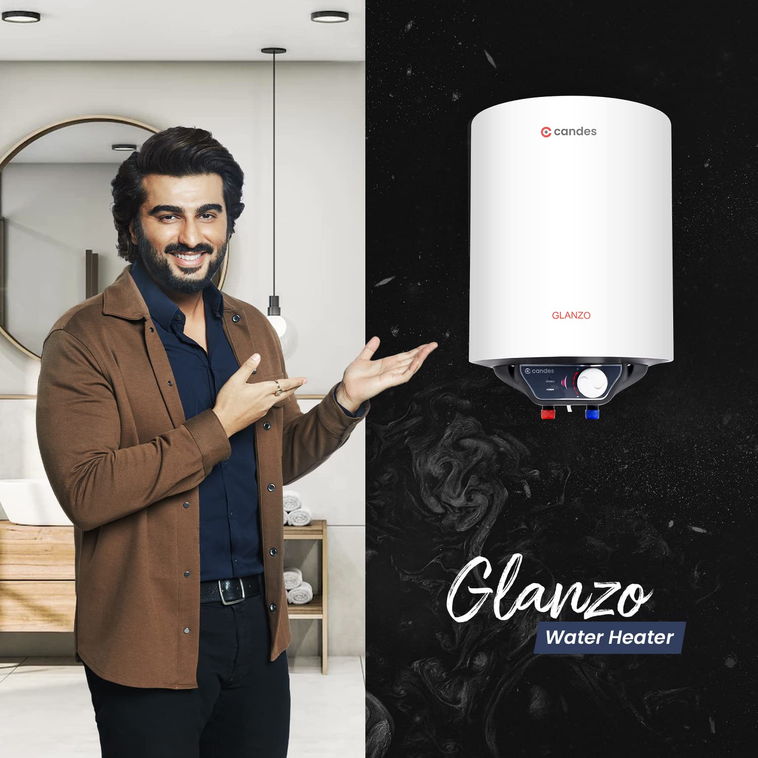 Candes 25 Litre Glanzo 5 Star Rated GlassLine Automatic Storage Electric Water Heater - 8 Bar Pressure with Installation Kit, Metal Body White