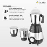 Candes Mercury 760-Watts Mixer Grinder with 3 Stainless Steel Jars (Powerful Motor with 2 Year Warranty Black Silver)