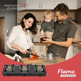Candes Flame Glass Top Gas Stove, Manual Ignition, Black (ISI Certified, with 12 Months Warranty (3 Burner)