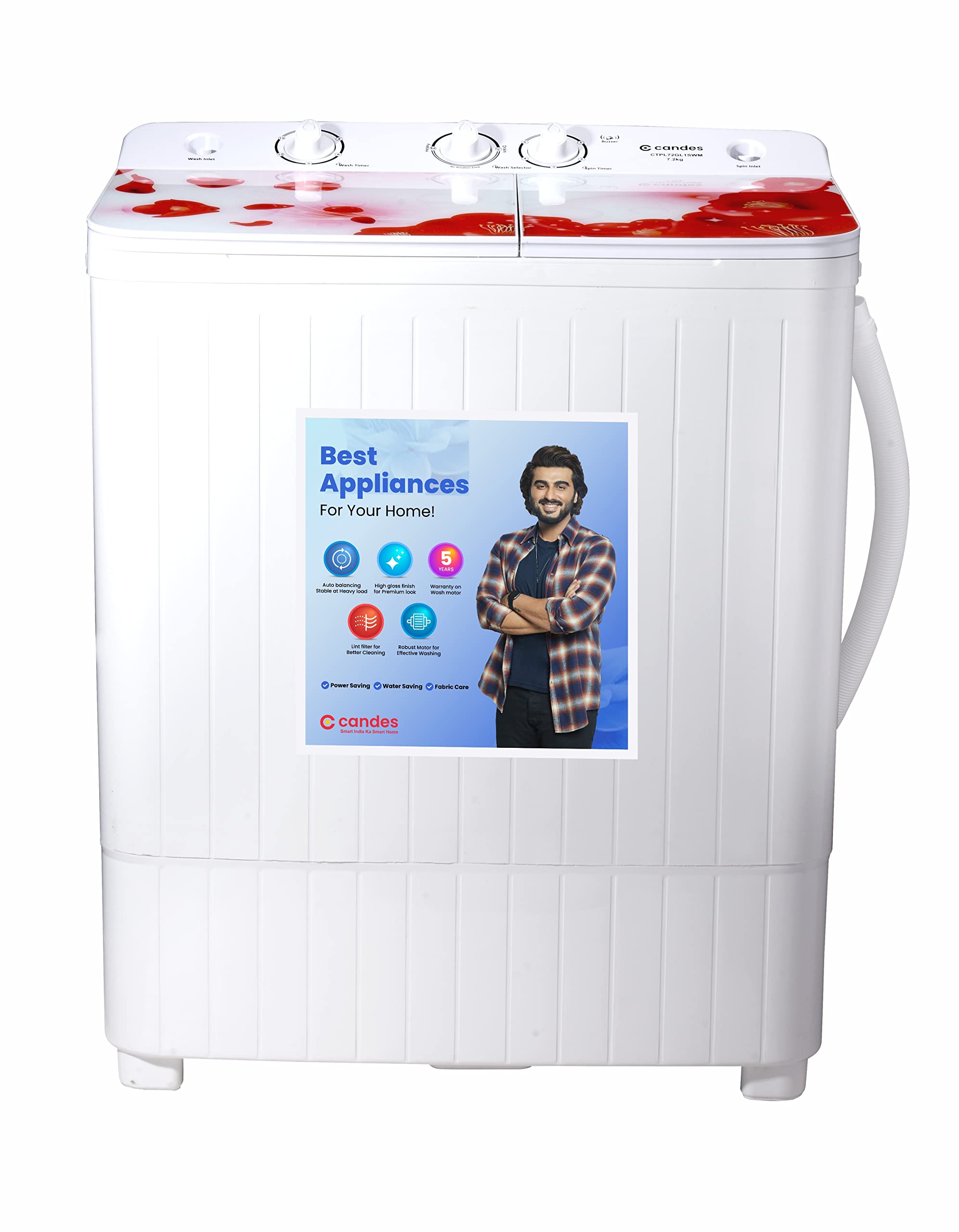 Candes 7.2 kg Semi Automatic Top Load Washing Machine Red & White (CTPL72GL1SWM)