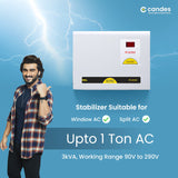 Candes Crystal 3kVA for 1 Ton AC -90V to 290V Voltage Stabilizer with Wide Working Range Best for Inverter AC, Split AC or Windows AC Upto 1 Ton (Grey) 3 years Warranty