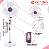 Candes Platine 400mm 3 Blade Automatic Oscillation Pedestal Fan With 2 Years Warranty (White Cherry)