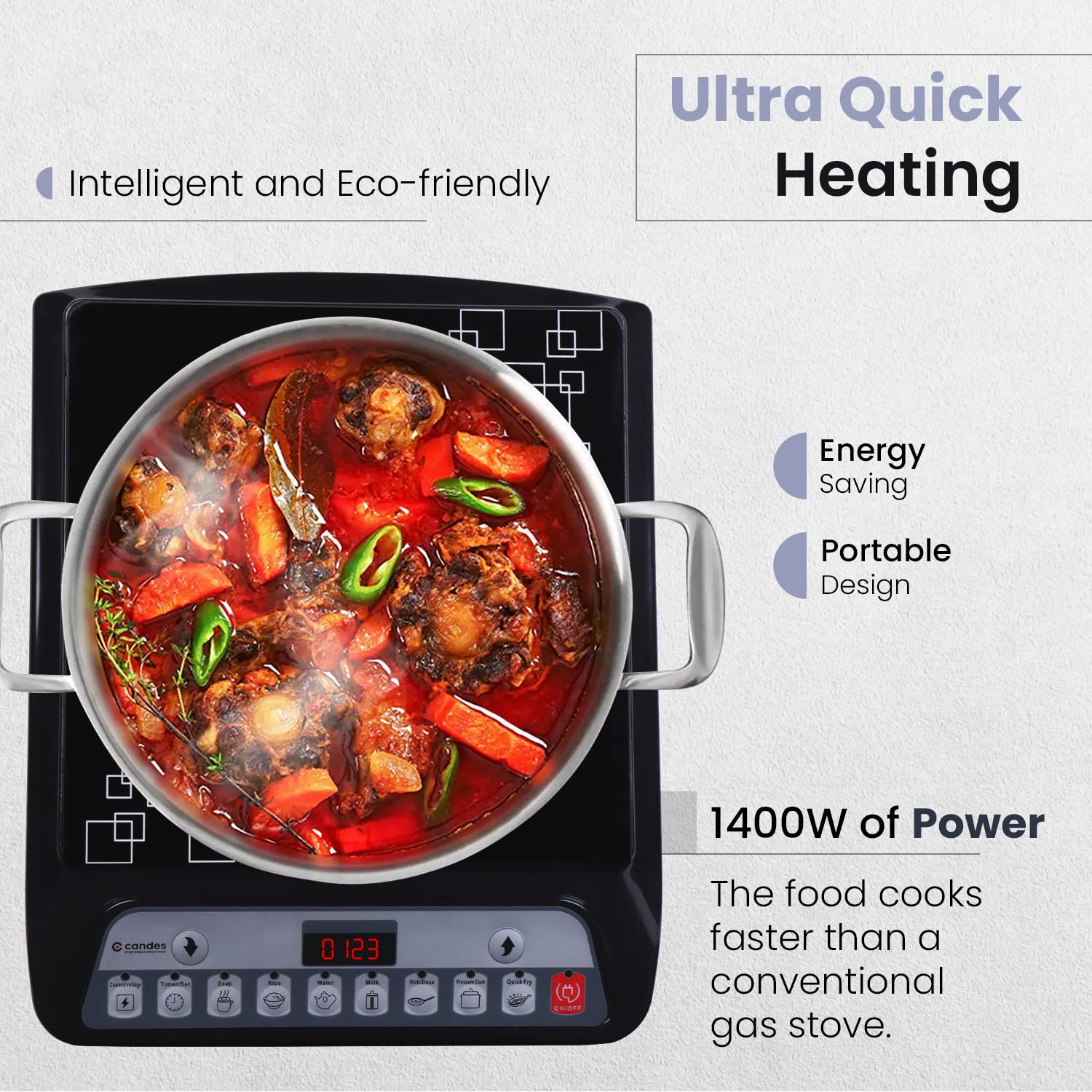 Platino 1400W Induction Cooktop  (Black, Touch Panel)