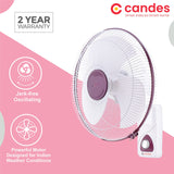 Candes Aura 3 Blade Automatic Oscillation Wall Fan With 2 Year Warranty (White Cherry, 400mm)