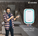 Candes 10 Litre InstoPlus Automatic Storage ISI Approved Vertical Electric Water Heater (Geyser) 5 Star Rated with Installation Kit & Special Anti Rust Body, (White) 2KW