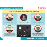 Candes Magma Glass Top Gas Stove | Manual Ignition, Black (ISI Certified, With 18 Months Warranty (2 Burner)