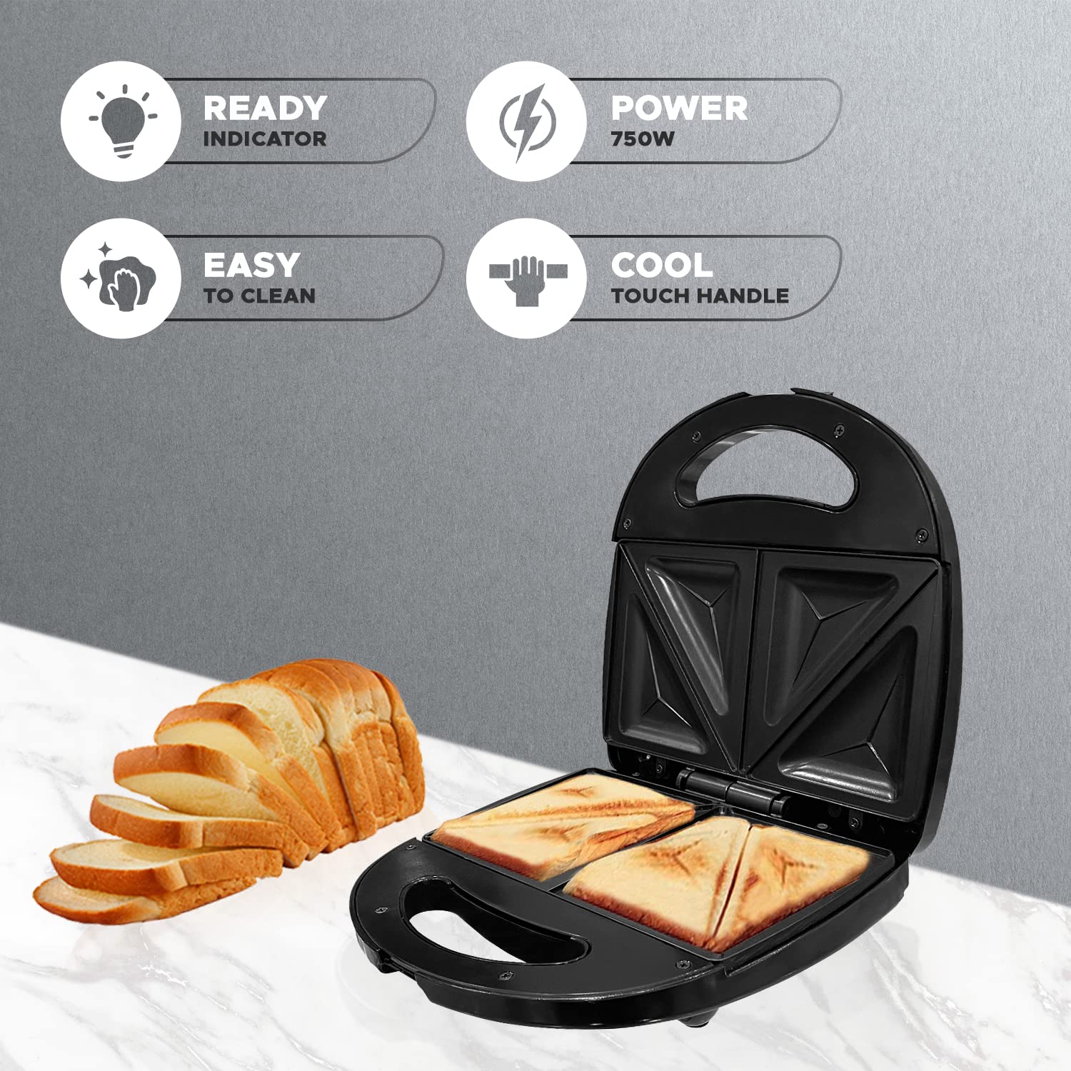 Candes Crunch Sandwich Toaster, 750 W with 4 Slice Non-Stick Toast