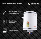 Candes 25 Litre Elentro 5 Star Rated Automatic Instant Storage Electric Water Heater with Special Metal Body Anti Rust Coating With Installation Kit, 2kW Geyser + Safety Valve (White)