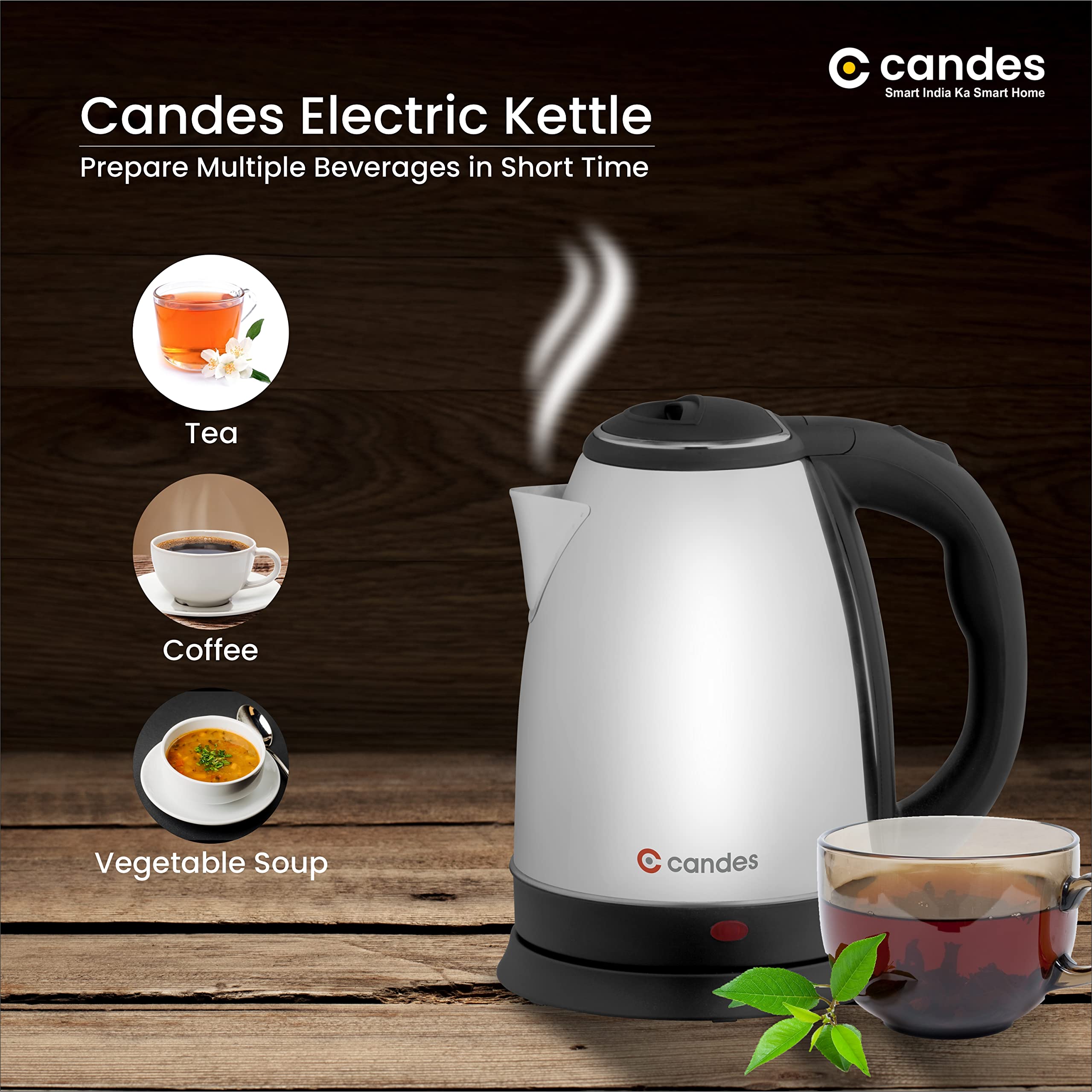 Candes Boiler Electric Kettle with Stainless Steel Body, 2 litres boiler for Water, instant noodles, soup etc.